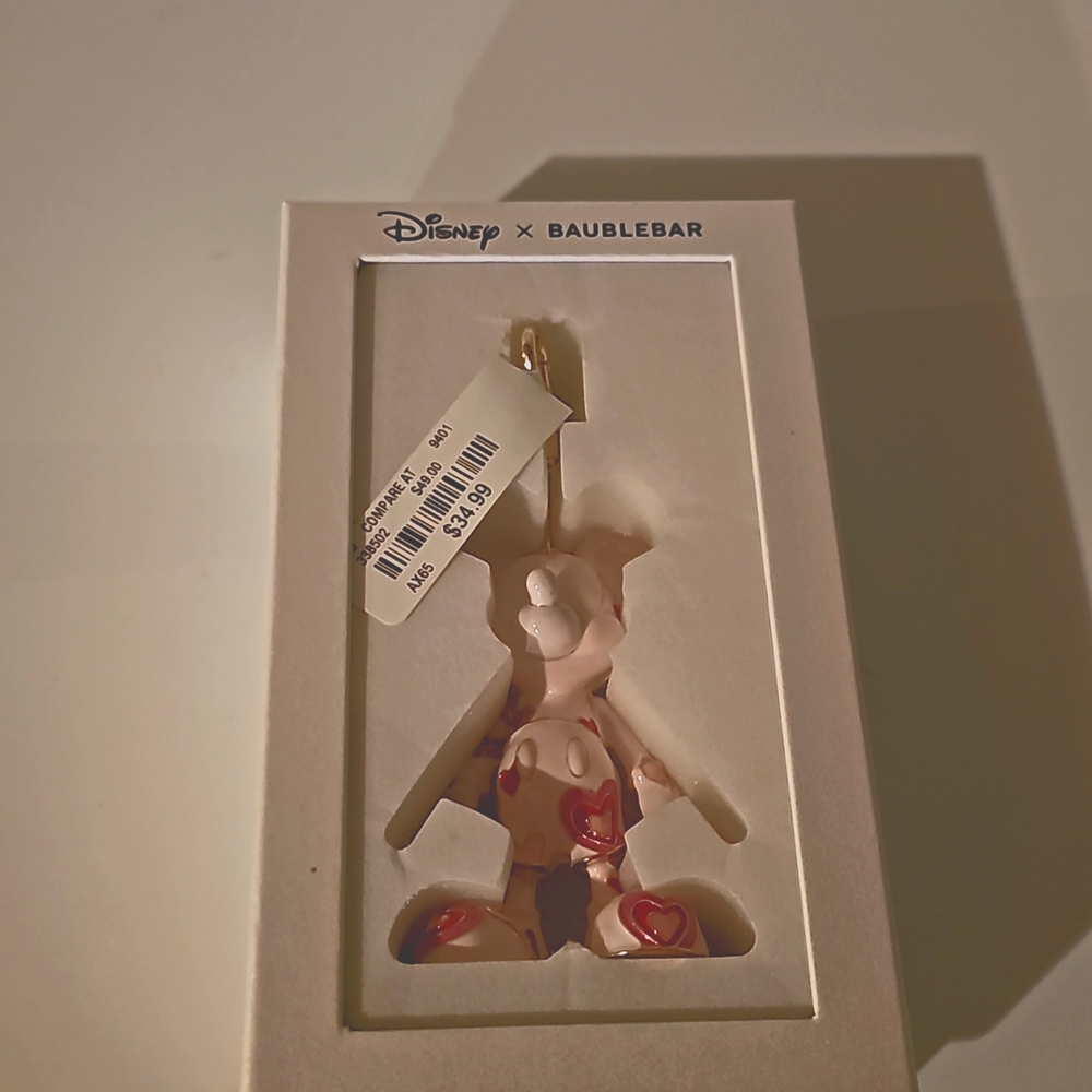 Baublebar Disney Mickey Mouse Bag Charm Keychain Pink heartswith NEW IN BOX​​​​​